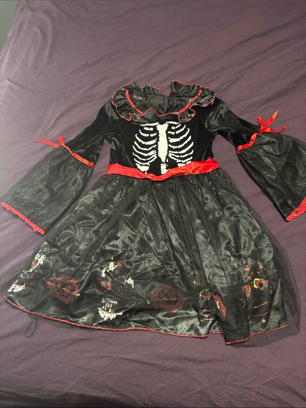 Black and Red Skeleton Girls' Halloween Costume Dress